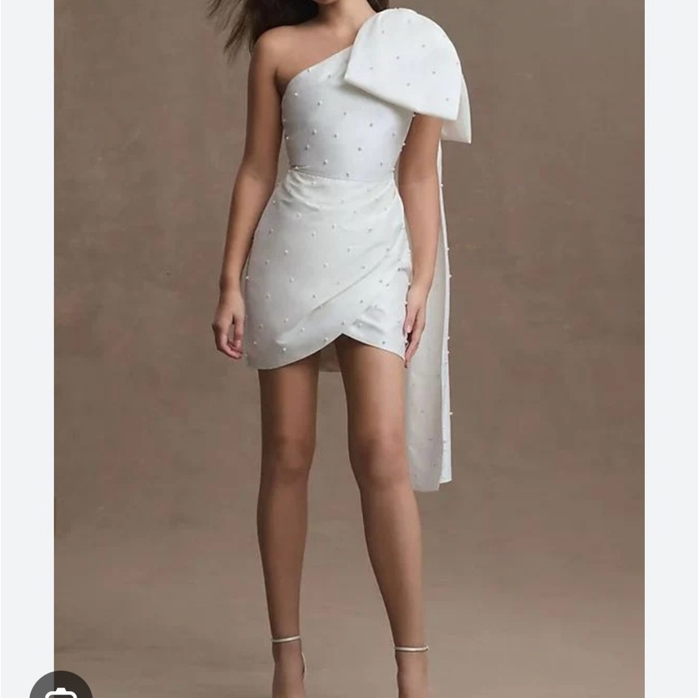 Sachin + Babi White One Shoulder Ruched Gown